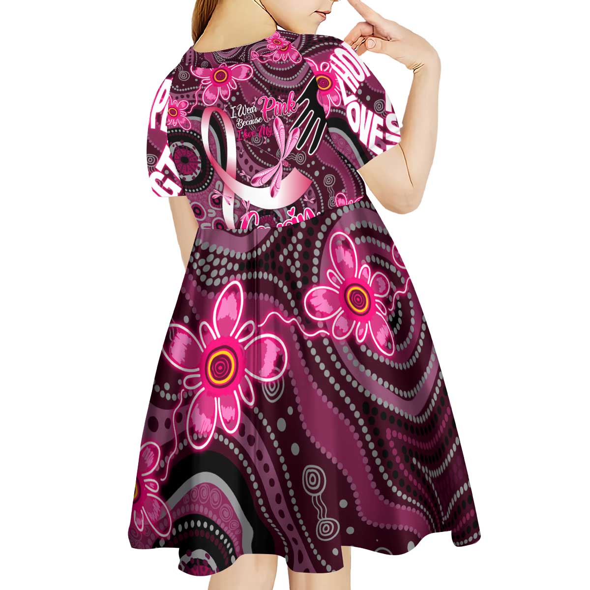 Breast Cancer Australian Aboriginal Kid Short Sleeve Dress I Wear Pink Because I Love My Cousin
