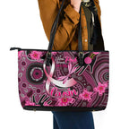 Breast Cancer Australian Aboriginal Leather Tote Bag I Wear Pink Because I Love My Cousin