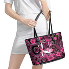 Breast Cancer Australian Aboriginal Leather Tote Bag I Wear Pink Because I Love My Cousin