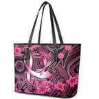 Breast Cancer Australian Aboriginal Leather Tote Bag I Wear Pink Because I Love My Cousin