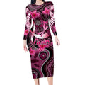 Breast Cancer Australian Aboriginal Long Sleeve Bodycon Dress I Wear Pink Because I Love My Cousin