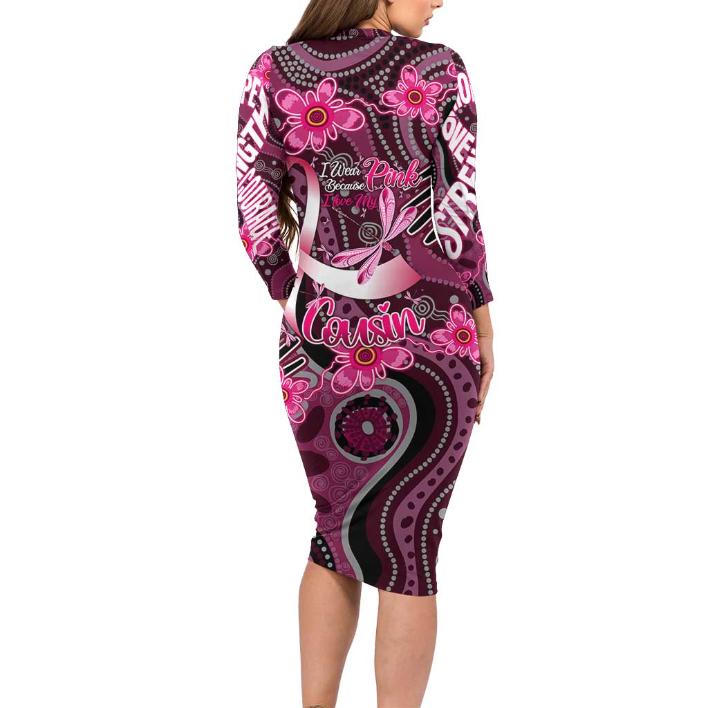 Breast Cancer Australian Aboriginal Long Sleeve Bodycon Dress I Wear Pink Because I Love My Cousin