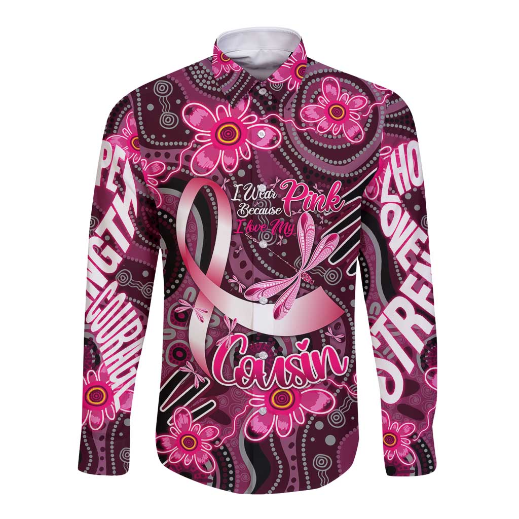 Breast Cancer Australian Aboriginal Long Sleeve Button Shirt I Wear Pink Because I Love My Cousin