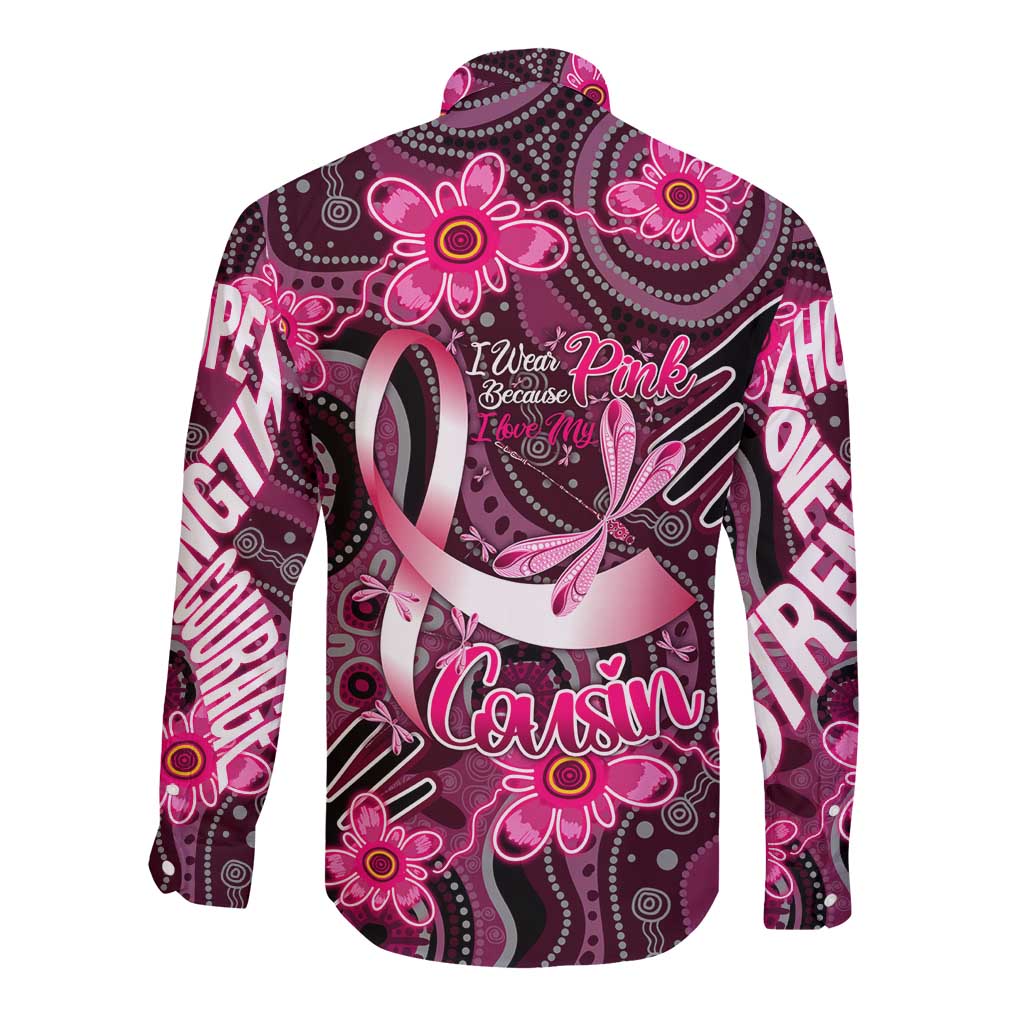 Breast Cancer Australian Aboriginal Long Sleeve Button Shirt I Wear Pink Because I Love My Cousin