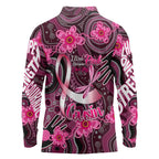 Breast Cancer Australian Aboriginal Long Sleeve Polo Shirt I Wear Pink Because I Love My Cousin