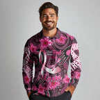 Breast Cancer Australian Aboriginal Long Sleeve Polo Shirt I Wear Pink Because I Love My Cousin