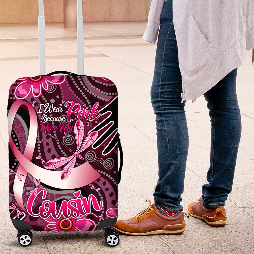 Breast Cancer Australian Aboriginal Luggage Cover I Wear Pink Because I Love My Cousin