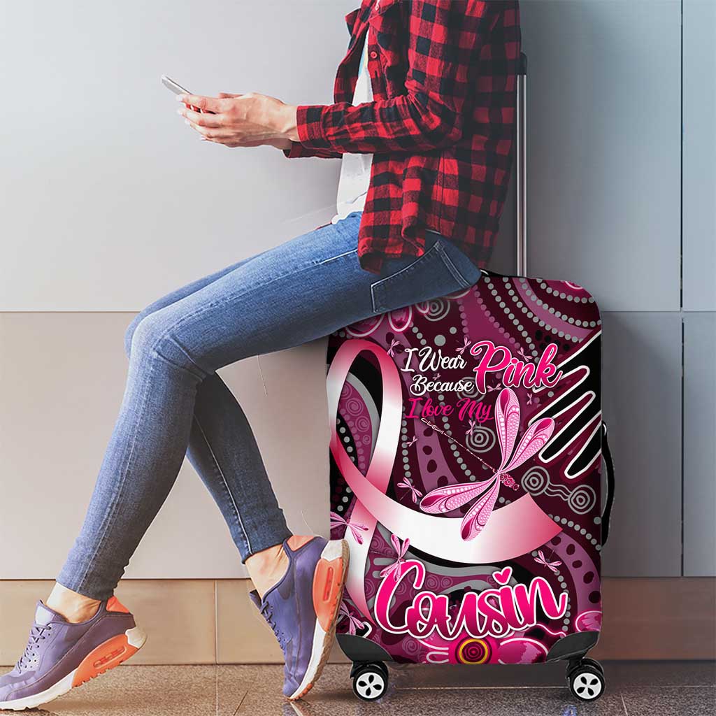 Breast Cancer Australian Aboriginal Luggage Cover I Wear Pink Because I Love My Cousin