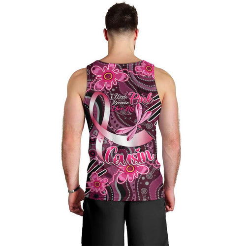 Breast Cancer Australian Aboriginal Men Tank Top I Wear Pink Because I Love My Cousin