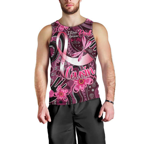 Breast Cancer Australian Aboriginal Men Tank Top I Wear Pink Because I Love My Cousin
