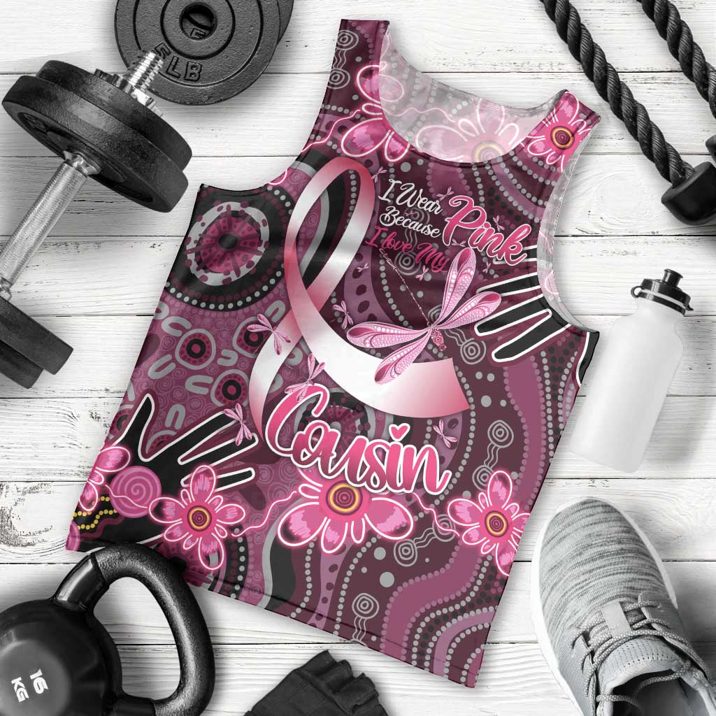Breast Cancer Australian Aboriginal Men Tank Top I Wear Pink Because I Love My Cousin