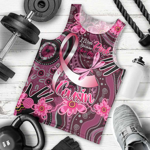 Breast Cancer Australian Aboriginal Men Tank Top I Wear Pink Because I Love My Cousin