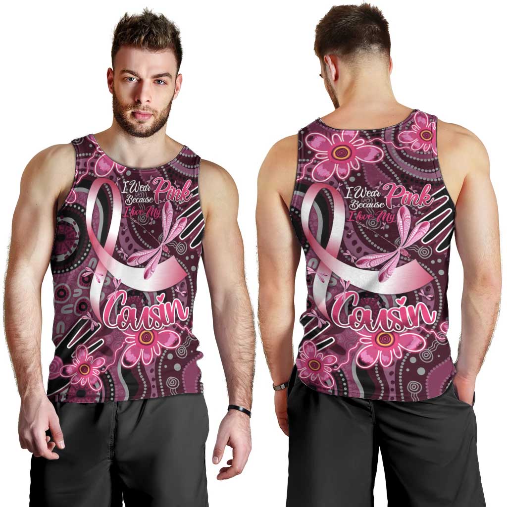 Breast Cancer Australian Aboriginal Men Tank Top I Wear Pink Because I Love My Cousin