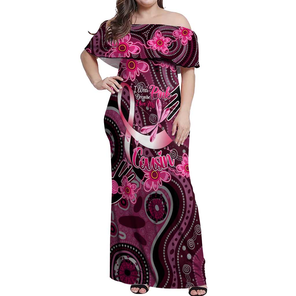 Breast Cancer Australian Aboriginal Off Shoulder Maxi Dress I Wear Pink Because I Love My Cousin