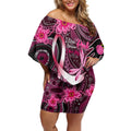 Breast Cancer Australian Aboriginal Off Shoulder Short Dress I Wear Pink Because I Love My Cousin