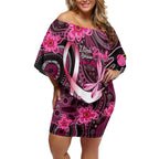 Breast Cancer Australian Aboriginal Off Shoulder Short Dress I Wear Pink Because I Love My Cousin