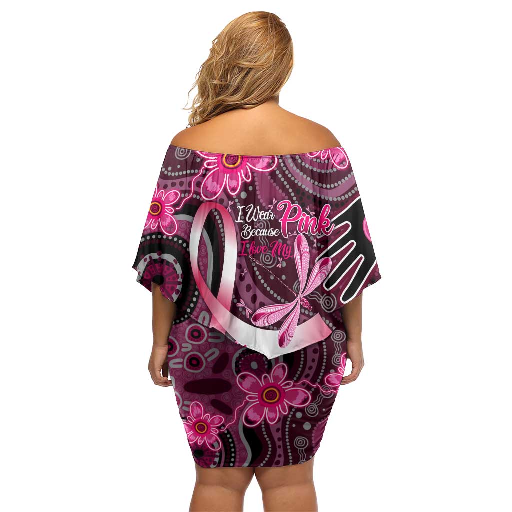 Breast Cancer Australian Aboriginal Off Shoulder Short Dress I Wear Pink Because I Love My Cousin