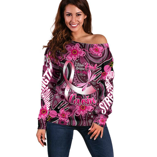 Breast Cancer Australian Aboriginal Off Shoulder Sweater I Wear Pink Because I Love My Cousin