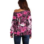 Breast Cancer Australian Aboriginal Off Shoulder Sweater I Wear Pink Because I Love My Cousin