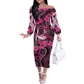 Breast Cancer Australian Aboriginal Off The Shoulder Long Sleeve Dress I Wear Pink Because I Love My Cousin