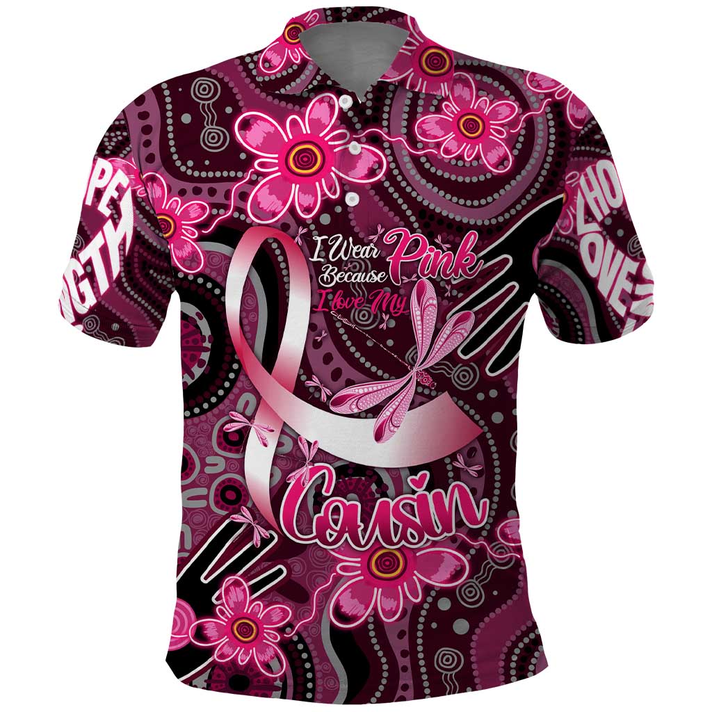 Breast Cancer Australian Aboriginal Polo Shirt I Wear Pink Because I Love My Cousin
