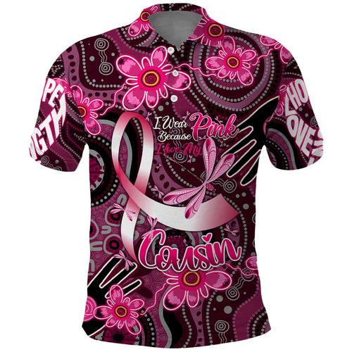 Breast Cancer Australian Aboriginal Polo Shirt I Wear Pink Because I Love My Cousin