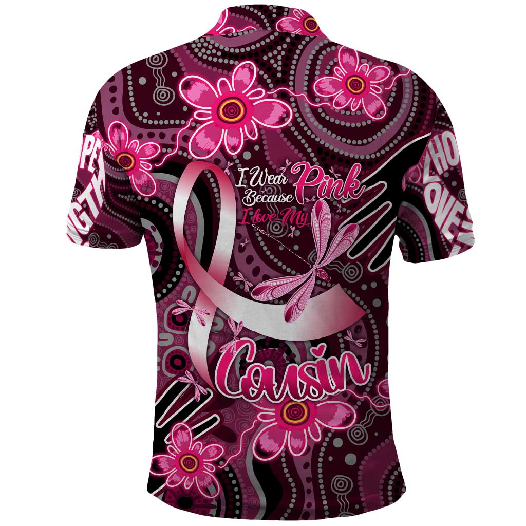 Breast Cancer Australian Aboriginal Polo Shirt I Wear Pink Because I Love My Cousin
