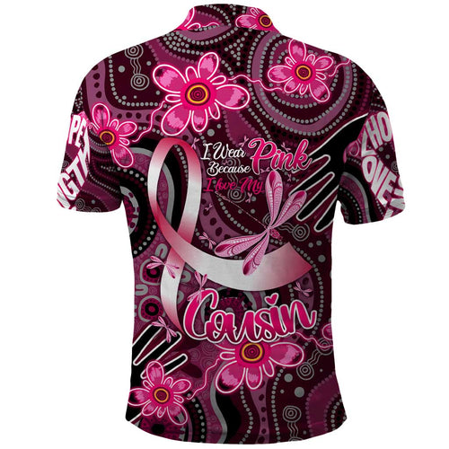 Breast Cancer Australian Aboriginal Polo Shirt I Wear Pink Because I Love My Cousin