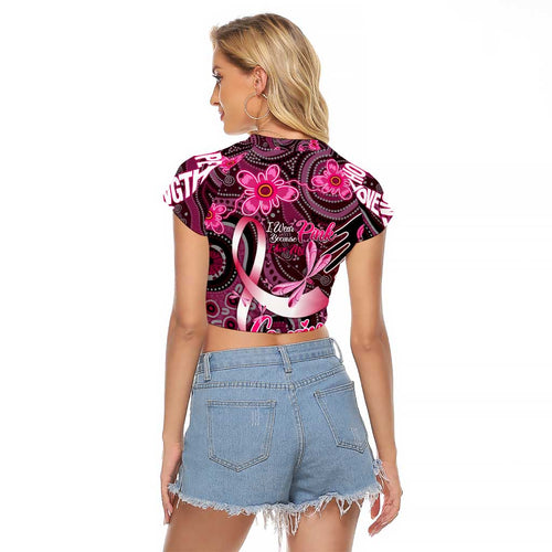 Breast Cancer Australian Aboriginal Raglan Cropped T Shirt I Wear Pink Because I Love My Cousin