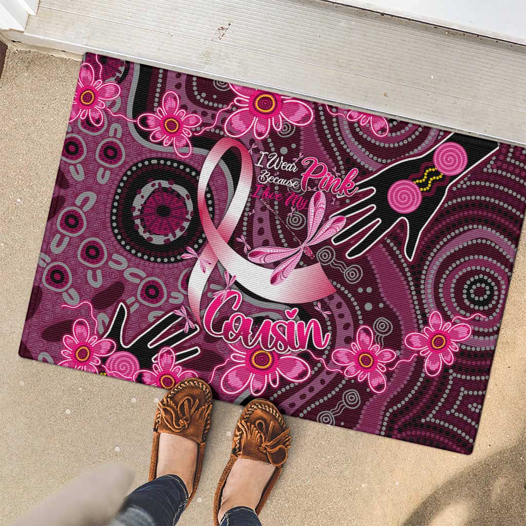 Breast Cancer Australian Aboriginal Rubber Doormat I Wear Pink Because I Love My Cousin
