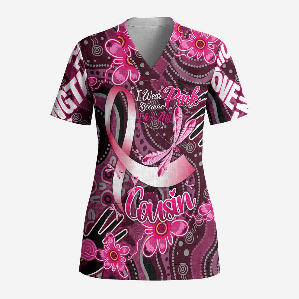 Breast Cancer Australian Aboriginal Scrub Top I Wear Pink Because I Love My Cousin - Aussie Hoodie
