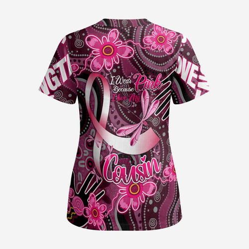 Breast Cancer Australian Aboriginal Scrub Top I Wear Pink Because I Love My Cousin - Aussie Hoodie