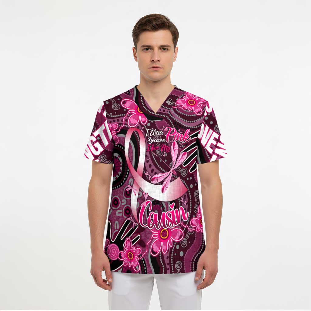Breast Cancer Australian Aboriginal Scrub Top I Wear Pink Because I Love My Cousin - Aussie Hoodie