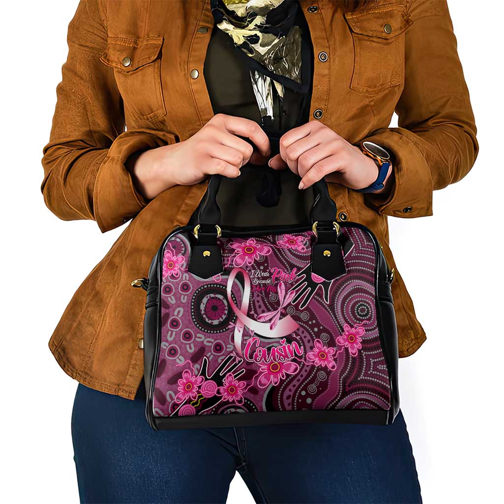 Breast Cancer Australian Aboriginal Shoulder Handbag I Wear Pink Because I Love My Cousin