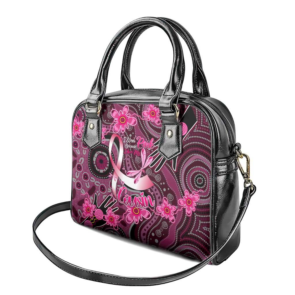 Breast Cancer Australian Aboriginal Shoulder Handbag I Wear Pink Because I Love My Cousin