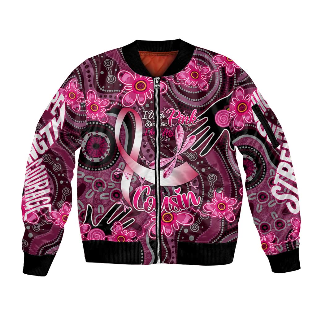 Breast Cancer Australian Aboriginal Sleeve Zip Bomber Jacket I Wear Pink Because I Love My Cousin