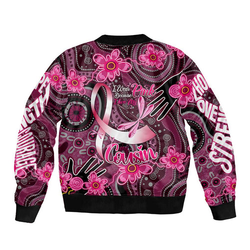 Breast Cancer Australian Aboriginal Sleeve Zip Bomber Jacket I Wear Pink Because I Love My Cousin