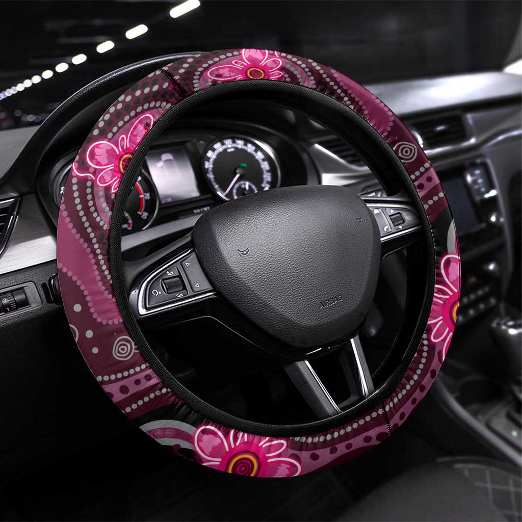 Breast Cancer Australian Aboriginal Steering Wheel Cover I Wear Pink Because I Love My Cousin