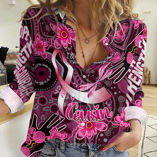 Breast Cancer Australian Aboriginal Women Casual Shirt I Wear Pink Because I Love My Cousin