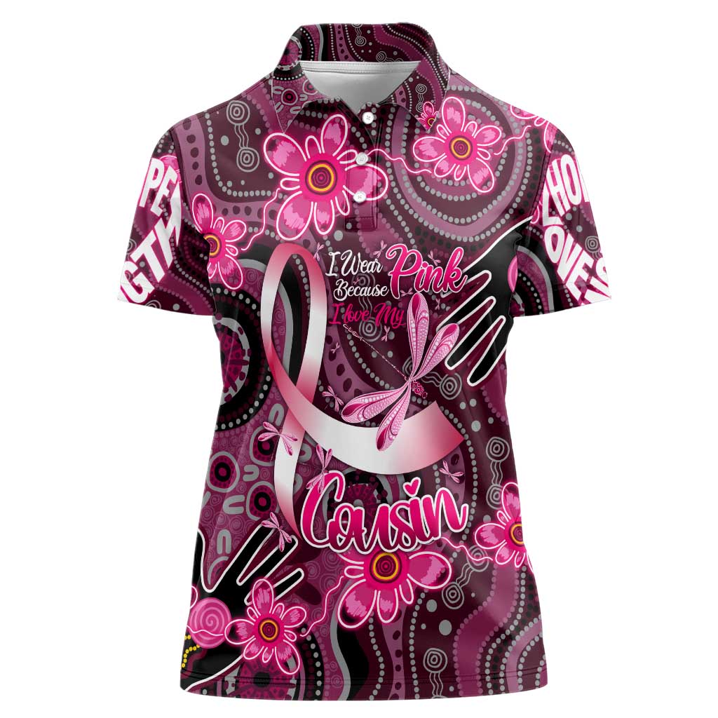 Breast Cancer Australian Aboriginal Women Polo Shirt I Wear Pink Because I Love My Cousin