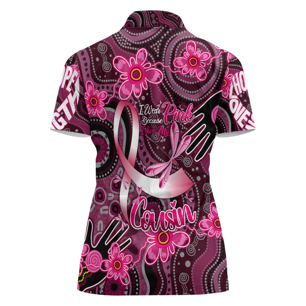Breast Cancer Australian Aboriginal Women Polo Shirt I Wear Pink Because I Love My Cousin
