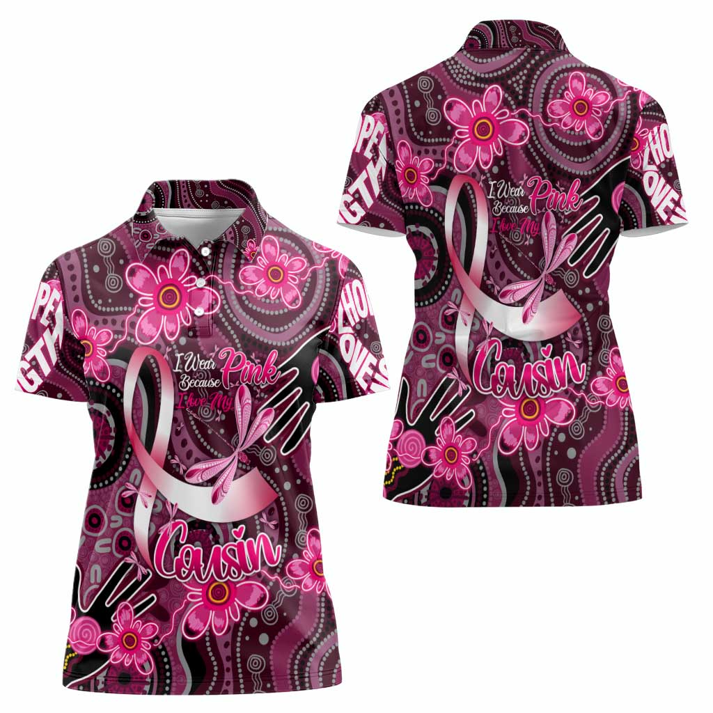 Breast Cancer Australian Aboriginal Women Polo Shirt I Wear Pink Because I Love My Cousin