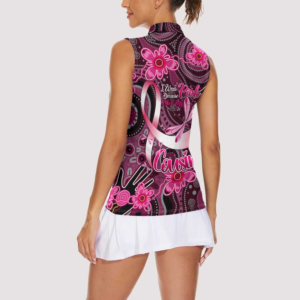 Breast Cancer Australian Aboriginal Women Sleeveless Polo Shirt I Wear Pink Because I Love My Cousin