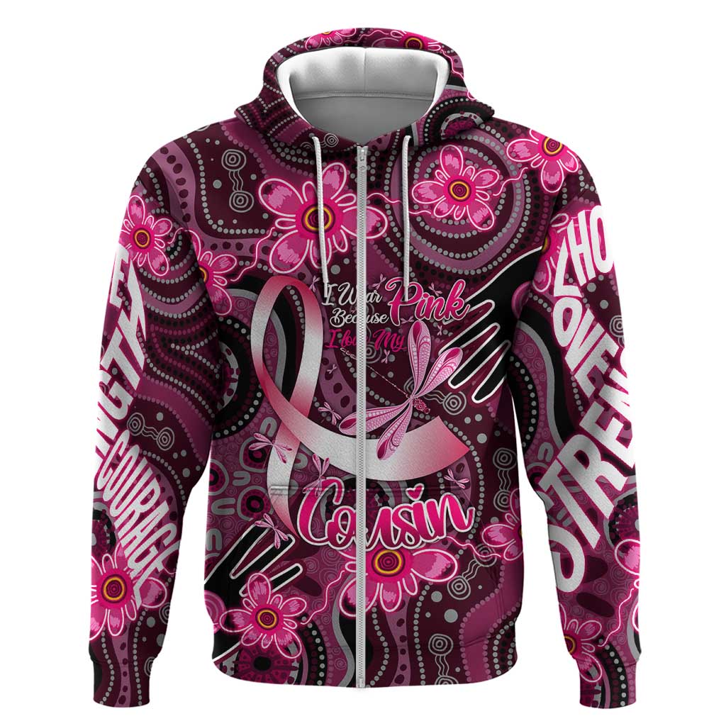 Breast Cancer Australian Aboriginal Zip Hoodie I Wear Pink Because I Love My Cousin
