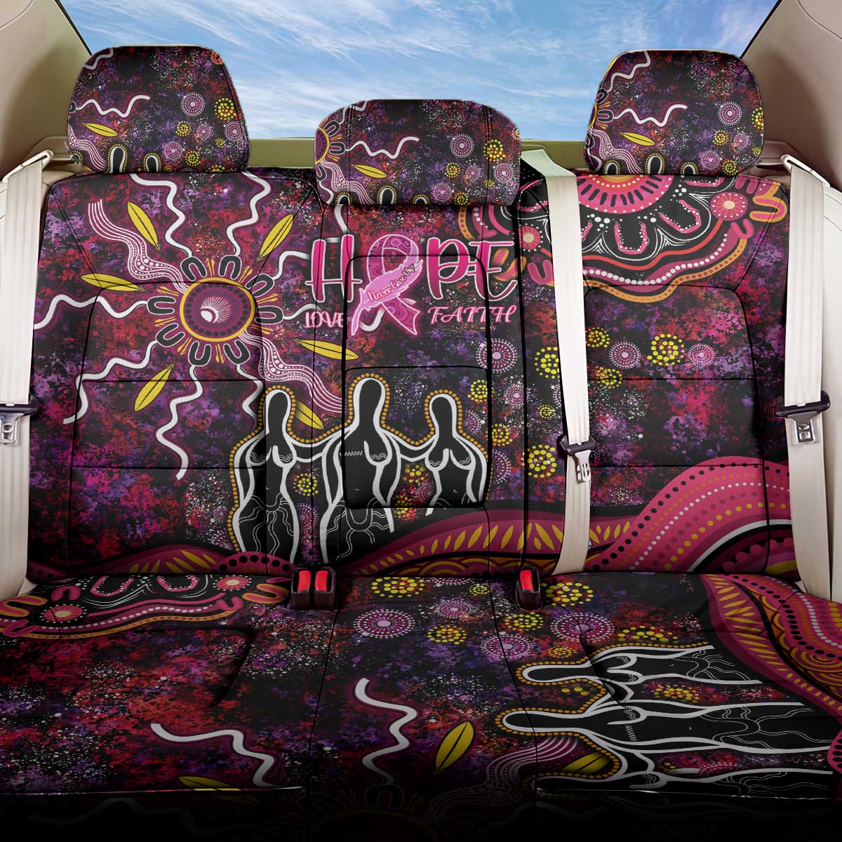 Breast Cancer Aboriginal Back Car Seat Cover Australian Indigenous Never Give Up - Faith Hope Love