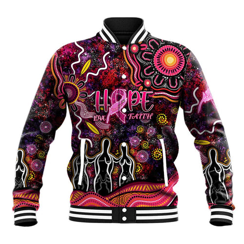 Breast Cancer Aboriginal Baseball Jacket Australian Indigenous Never Give Up - Faith Hope Love