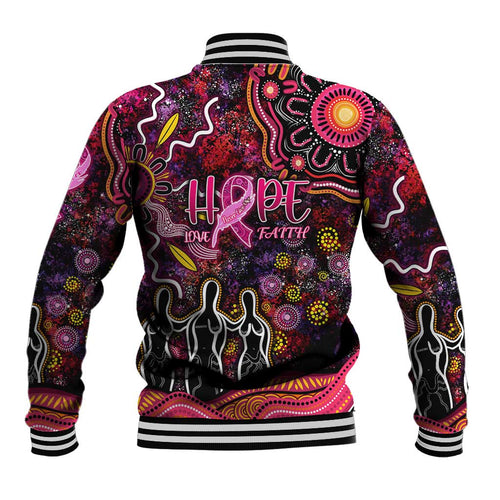 Breast Cancer Aboriginal Baseball Jacket Australian Indigenous Never Give Up - Faith Hope Love