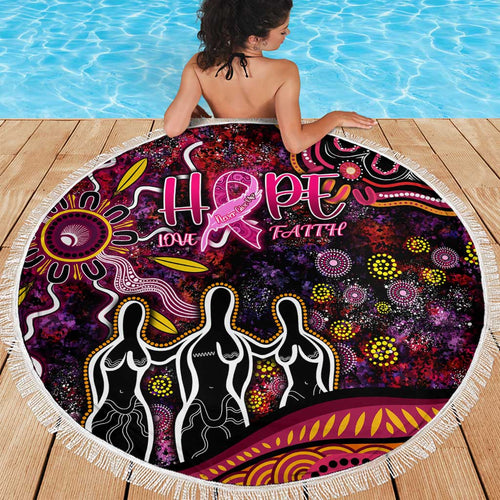 Breast Cancer Aboriginal Beach Blanket Australian Indigenous Never Give Up - Faith Hope Love