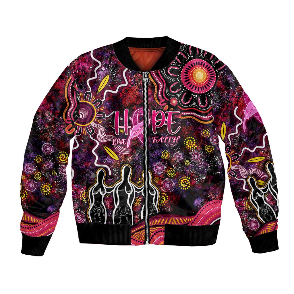 Breast Cancer Aboriginal Bomber Jacket Australian Indigenous Never Give Up - Faith Hope Love