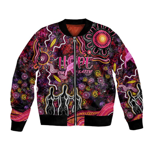 Breast Cancer Aboriginal Bomber Jacket Australian Indigenous Never Give Up - Faith Hope Love